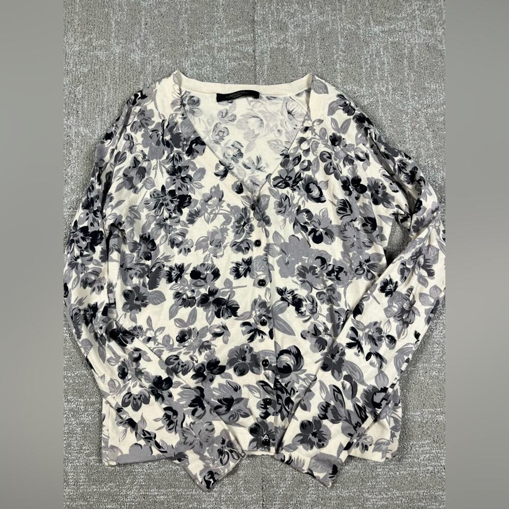 Weekend Max Mara Weekend White Gray Floral Cardigan Sweater Cotton Size Small